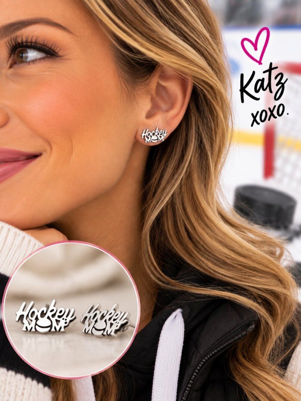 Silver Hockey Mom Earrings Stainless Steel Studs Sports Team Mom Gift Tiny